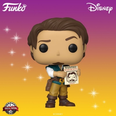Figura Funko Pop Flynn Rider da Disney segurando cartaz WANTED