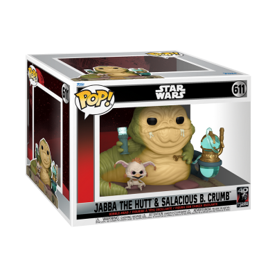 Funko Pop! de Jabba The Hutt & Salacious B. Crumb na caixa com design Star Wars número 611