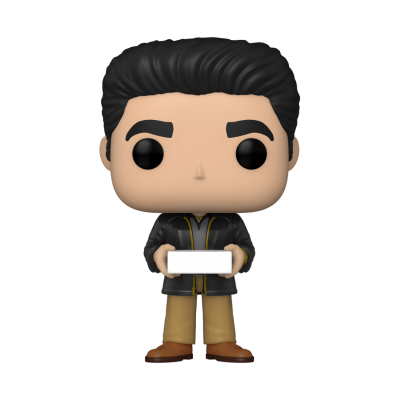 Figura Funko Pop masculina com casaco preto e caixa branca