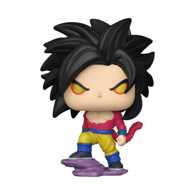 Figura Funko Pop de personagem com cabelo preto, olhos amarelos, roupa vermelha e amarela, e cauda rosa