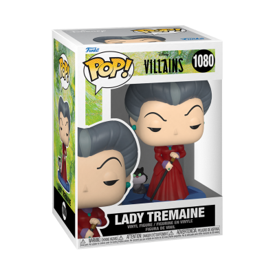Funko Pop! Lady Tremaine, vilã, figura vinil com vestido vermelho e gato preto