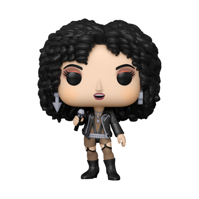Figura Funko Pop cantora com casaco preto e microfone