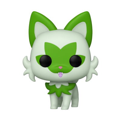 Figura colecionável Funko Pop de um animal branco e verde com olhos pretos grandes.
