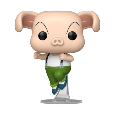 Figura Funko Pop de porco com calças verdes e suspensórios