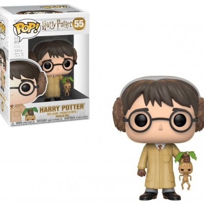 Figura Funko Pop de Harry Potter vestindo casaco amarelo com mini Groot