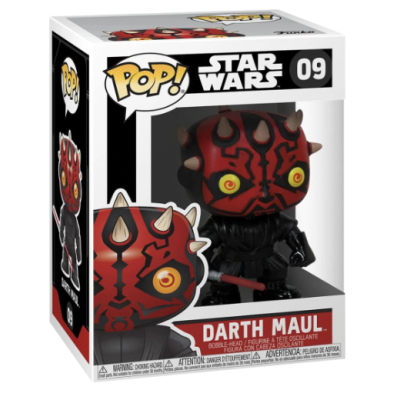 Funko Pop Darth Maul Star Wars na caixa original com detalhes em vermelho e preto