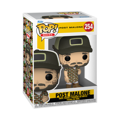 Figura Funko Pop! Rocks Post Malone número 254 em caixa branca e amarela
