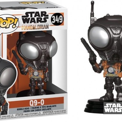 Funko Pop Star Wars Mandalorian 09-0 com base preta e caixa branca e laranja