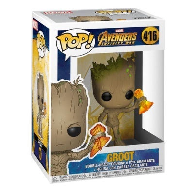 Figura POP! Groot Avengers Infinity War 416 com cabeça oscilante e pizza