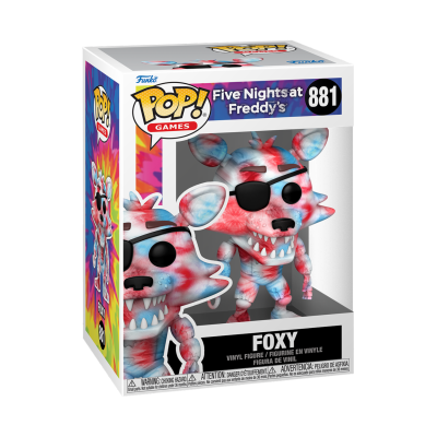 Embalagem Funko Pop Foxy Five Nights at Freddy's vinil cinza com manchas vermelhas e tapa-olho preto