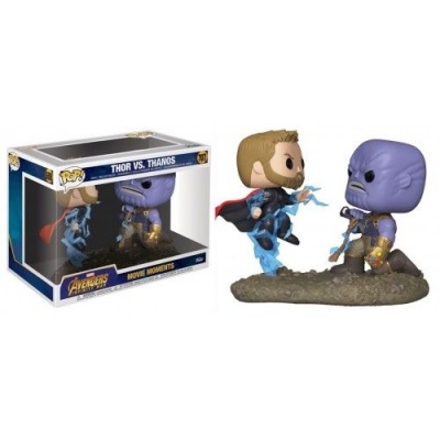 Estatueta Funko Pop de Thor versus Thanos em cena de batalha com embalagem