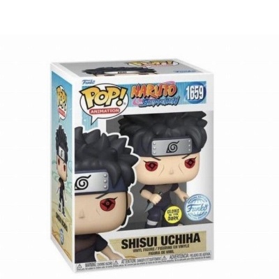Figura Funko Pop! de Shisui Uchiha da série Naruto Shippuden em caixa com janelas transparentes