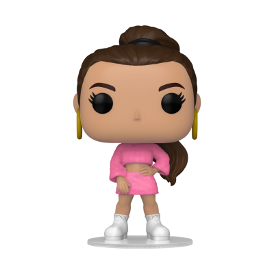 Boneca Funko Pop com vestido cor de rosa e cabelo castanho