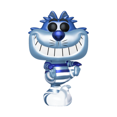 Figura estilizada de gato azul e branco com riscas e sorriso grande