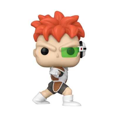 Figura Funko Pop com cabelo laranja e fato de batalha branco e castanho numa postura de ataque