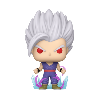 Figura colecionável Funko Pop com cabelo branco e roupa roxa