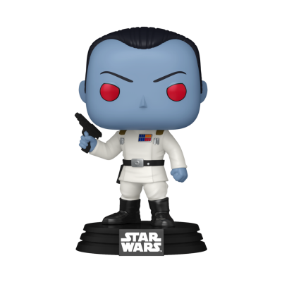 Figura Funko Pop personagem Star Wars de pele azul com uniforme branco e base preta