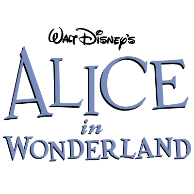 Logotipo Alice in Wonderland em azul sobre fundo preto