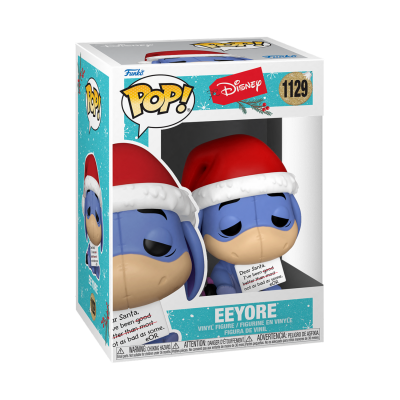 Figura Funko Pop! Disney Eeyore com gorro de Natal na embalagem