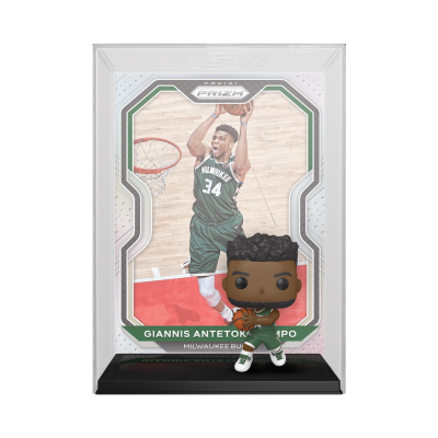 Figurinha Funko Pop e cartão do jogador Giannis Antetokounmpo da equipa Milwaukee Bucks.