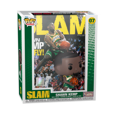 Figura Pop! de vinil de Shawn Kemp com bola de basquete em embalagem temática da revista SLAM