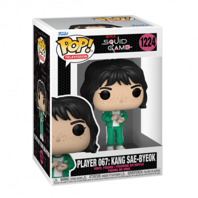 Figura Funko Pop! de Player 067 Kang Sae-Byeok da série Squid Game dentro da caixa