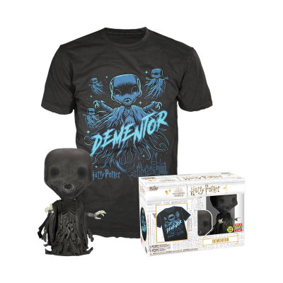 Conjunto Harry Potter com t-shirt preta e figura Funko Pop Dementor