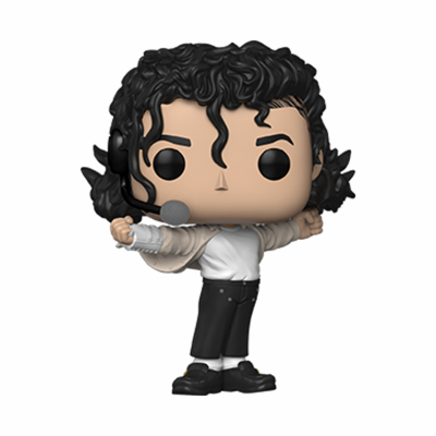Figura Funko Pop estilizada com cabelo preto encaracolado e roupa branca e preta