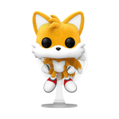 Figura Funko Pop do personagem Tails em vinil com suporte transparente