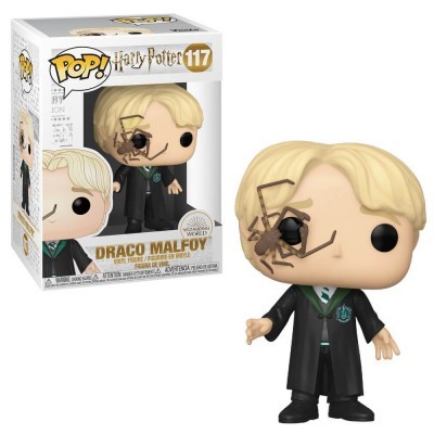 Figura Pop! de vinil Draco Malfoy com aranha no rosto e caixa