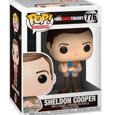 Figura Funko Pop de Sheldon Cooper da série The Big Bang Theory na embalagem