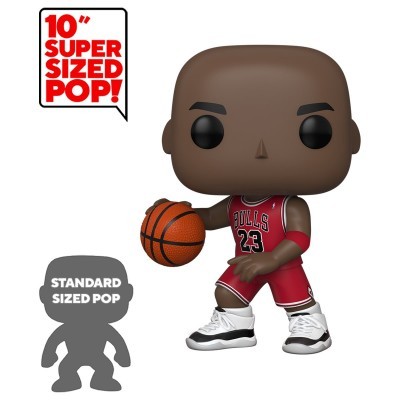 Figura Funko Pop de basquetebolista com camisola vermelha dos Bulls e bola de basquetebol