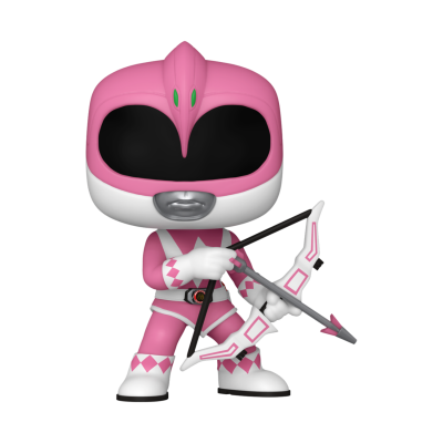 Figura de ação do Power Ranger rosa a segurar um arco.