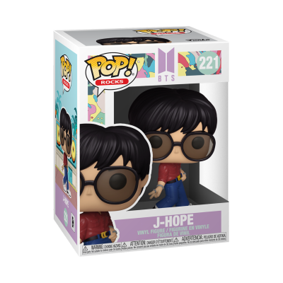 Figura Funko Pop de J-Hope BTS 221 embalada numa caixa colorida