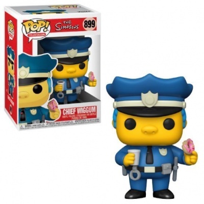 Funko Pop de Chief Wiggum com uniforme de polícia e rosquinha