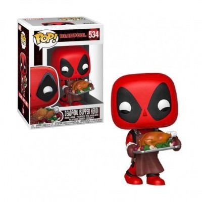 Figura Funko Pop! Deadpool Nº 534 segurando um prato com peru assado.