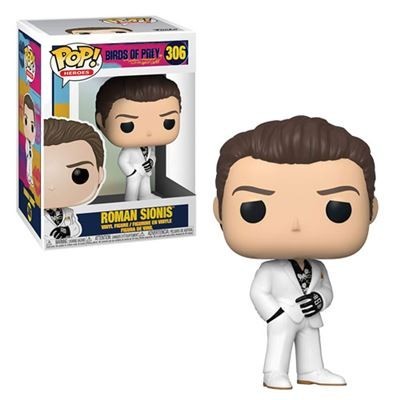 Figura Pop! em vinil do personagem Roman Sionis com roupa branca e caixa colorida
