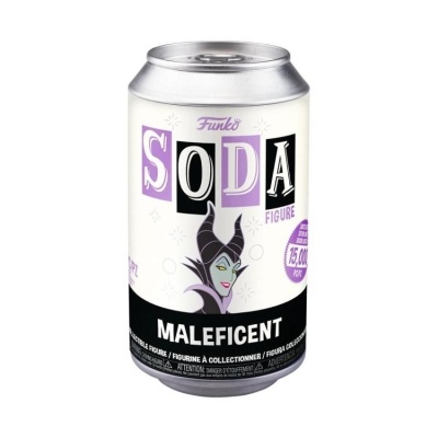 Lata branca com rótulo Funko SODA FIGURE da personagem Maleficent