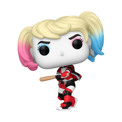 Figura Funko Pop Harley Quinn com cabelo colorido e bastão