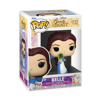 Figura de vinil Funko Pop! Belle com vestido azul e branco na caixa