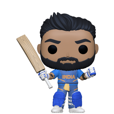 Figura Funko Pop de jogador de críquete com uniforme azul e taco