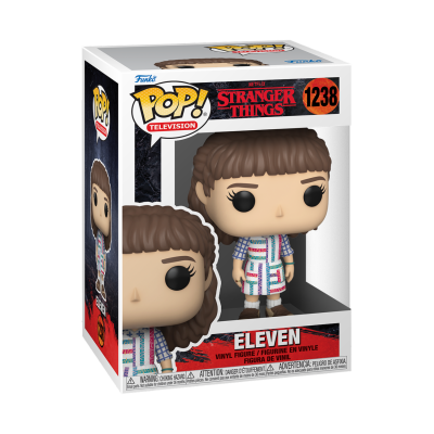 Figura de vinil Eleven da série Stranger Things na embalagem POP! Television.