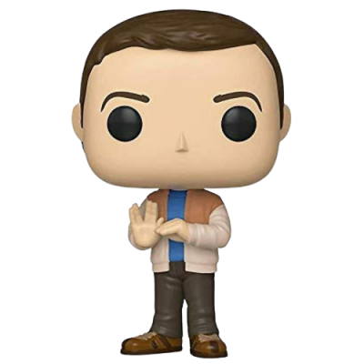 Boneco Funko Pop com casaco bege e azul, calças e sapatos castanhos