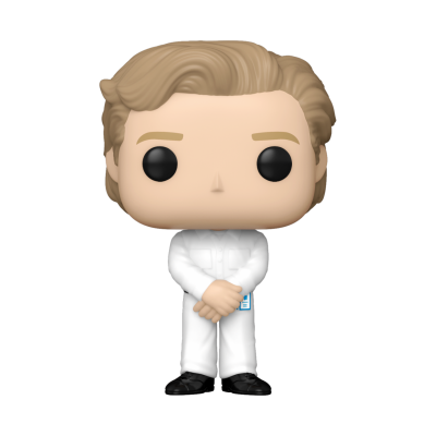 Figura Funko Pop com fato branco e cabelo castanho claro