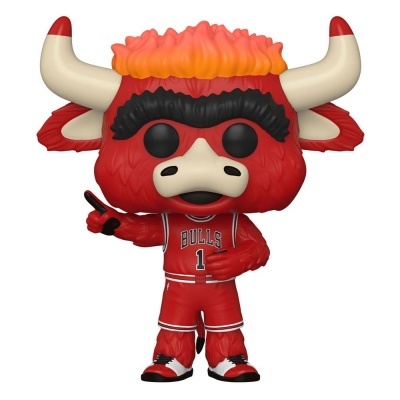 Figura Funko Pop mascote Chicago Bulls vermelha com chifres e roupa de basquetebol