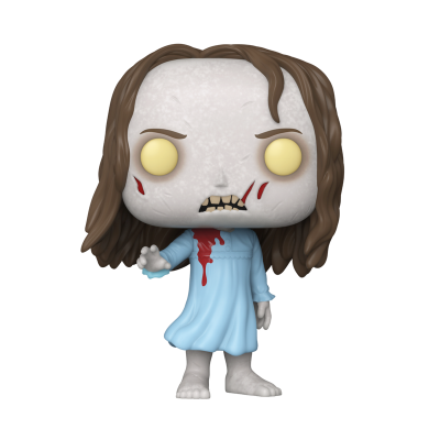 Boneco Funko Pop com vestido azul e manchas vermelhas