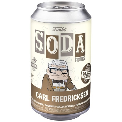 Lata Funko Soda Figure do Carl Fredricksen com fundo creme e castanho.