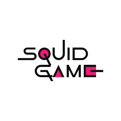 Logótipo com o texto SQUID GAME em preto e rosa