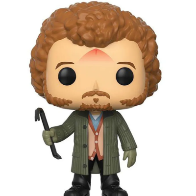 Figura Funko Pop com cabelo encaracolado castanho, casaco verde e bastão preto