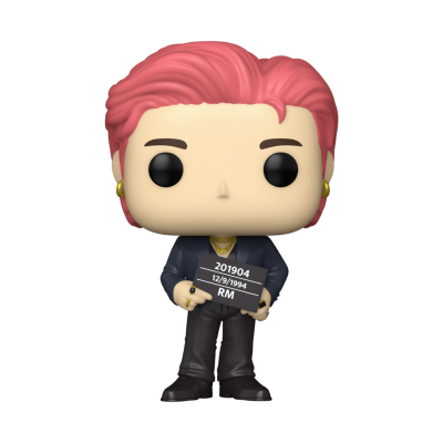 Figura Funko Pop com cabelo rosa e placa com texto 201904, 12/9/1994, RM